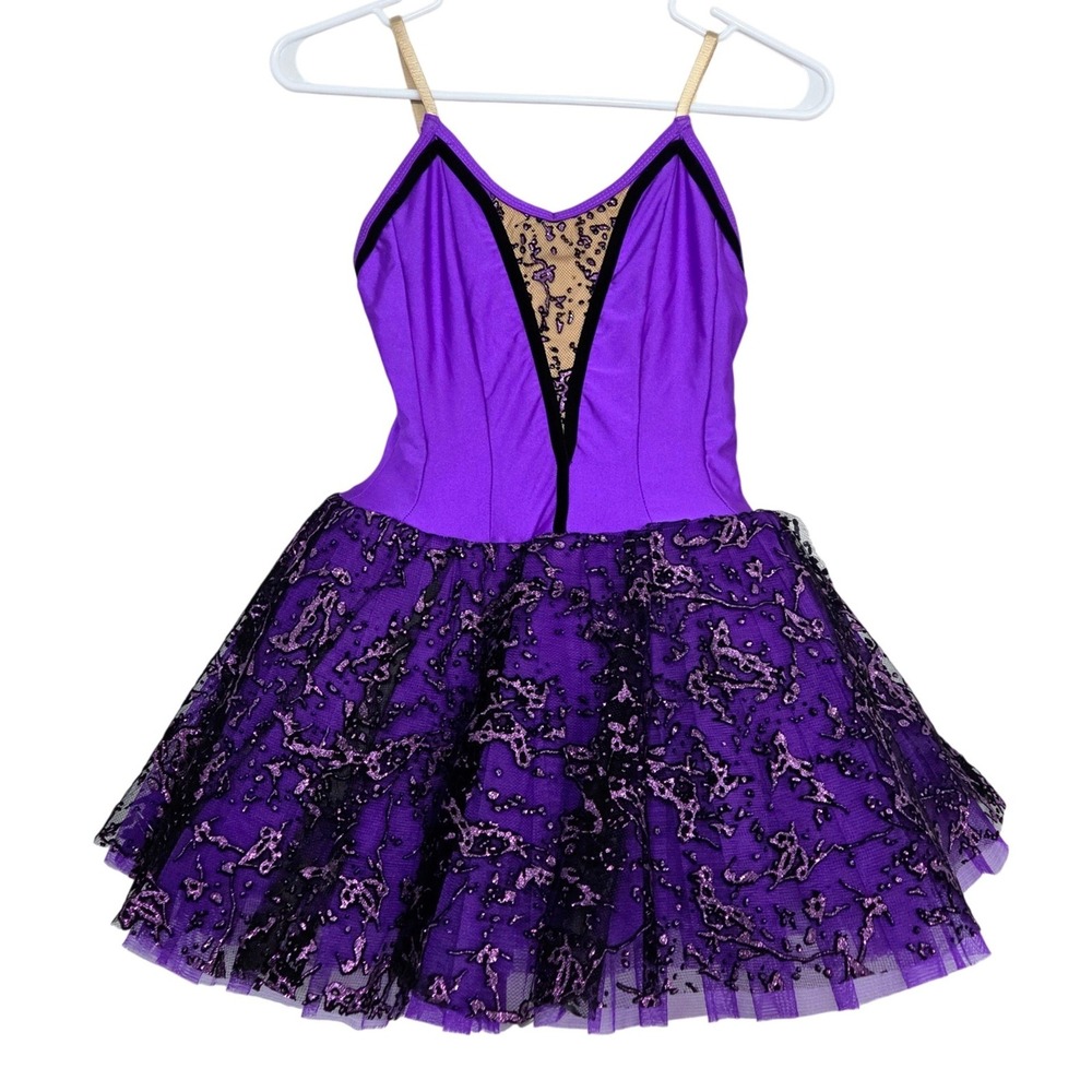 Art Stone B529 Purple Glitter Tutu Dance Costume Leotard Womens Small Adult S
